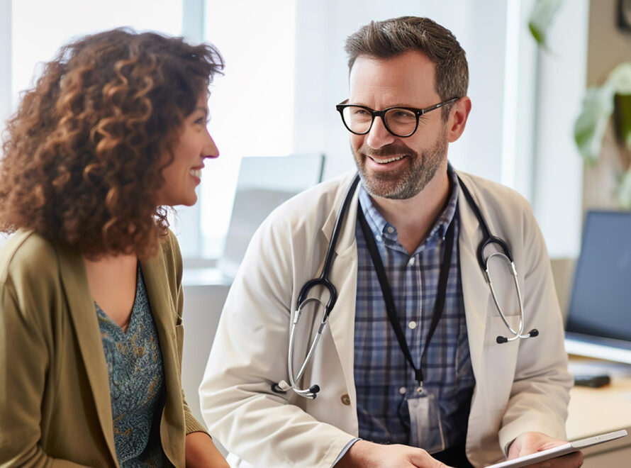 Cancer specialist reviewing symptoms, medical history, and previous reports